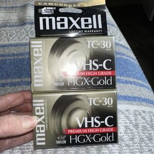 2‎ Pack Maxwell VHS-C TC-30 HGX-Gold Premium High Grade Video Tapes NEW SEALED